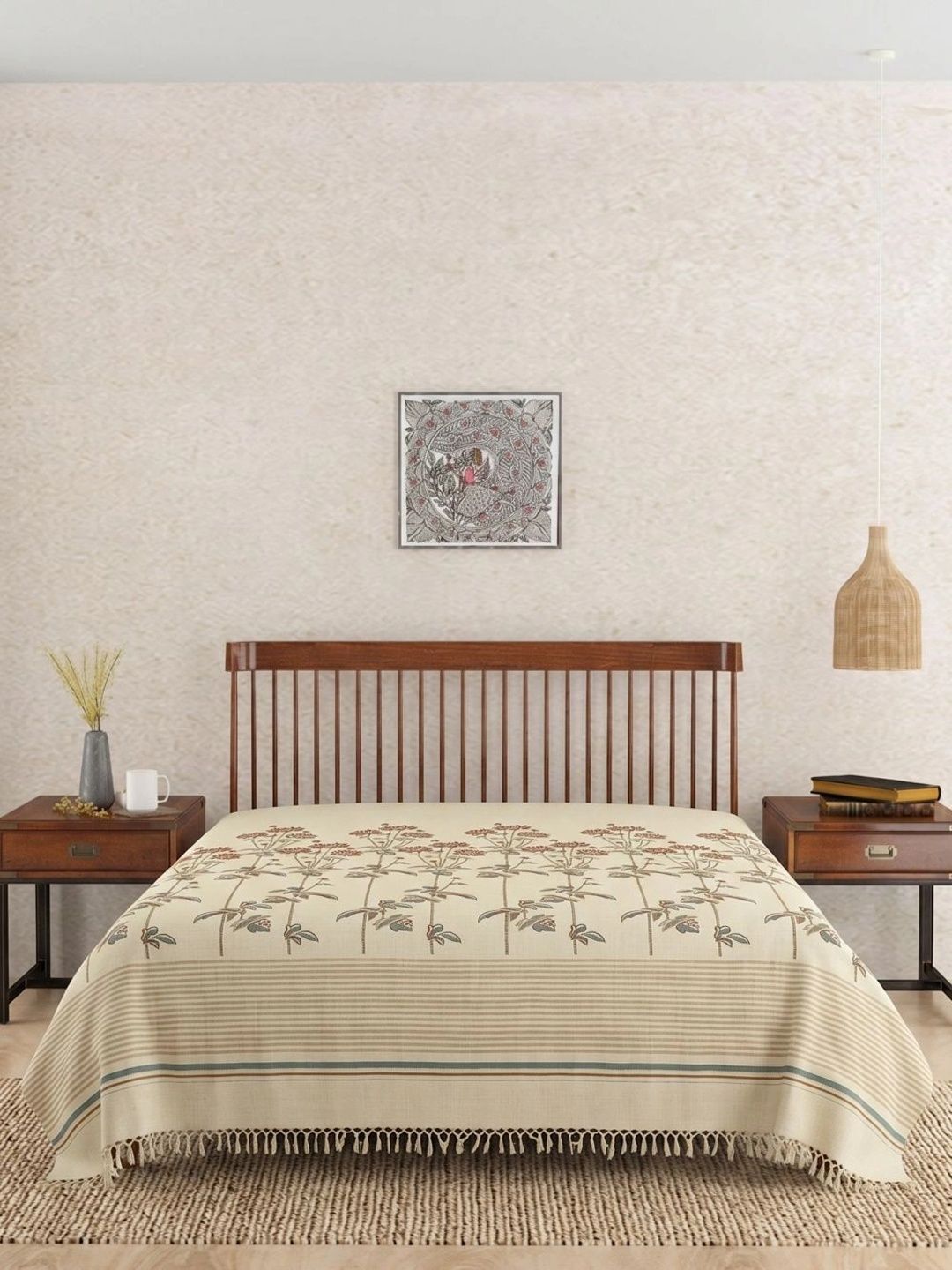 Fabindia Beige & Brown Suhalika Printed Cotton Double Bed - King Bed Covers-image-8