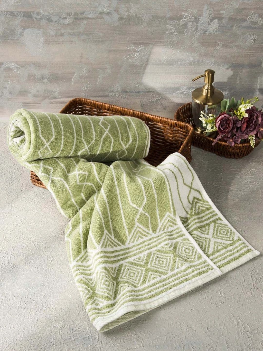 Fabindia Green 1 Printed Cotton 600 GSM Bath Towel-picture-17
