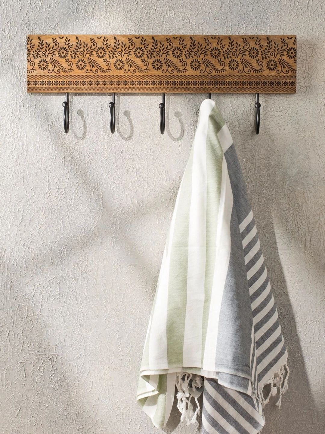 Fabindia Brown Textured Wooden Wall Hook-image-13