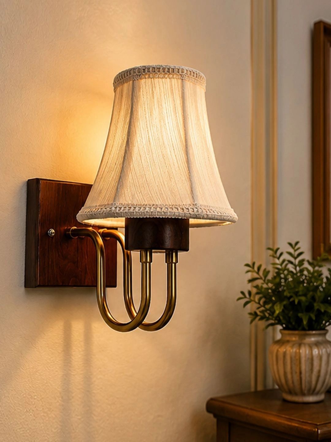 Devansh Off White Textured Wood Traditional Wall Lamp-image-42