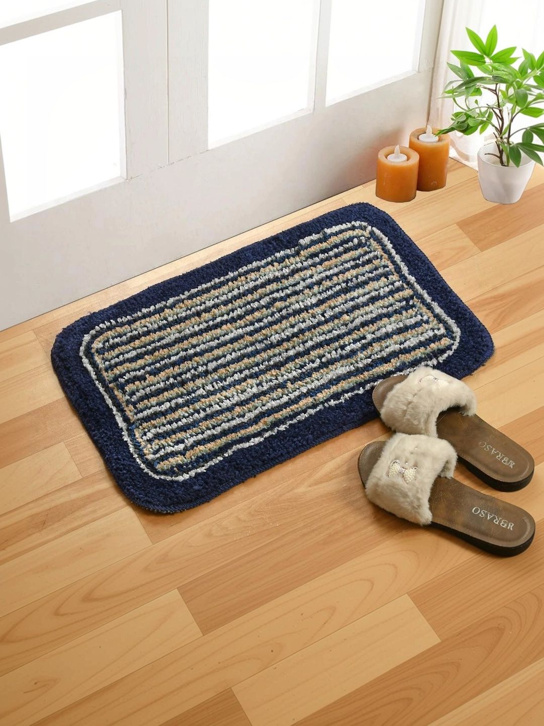 FINE TEX WORLD Blue & Black Striped Anti Skid Doormats-picture-35