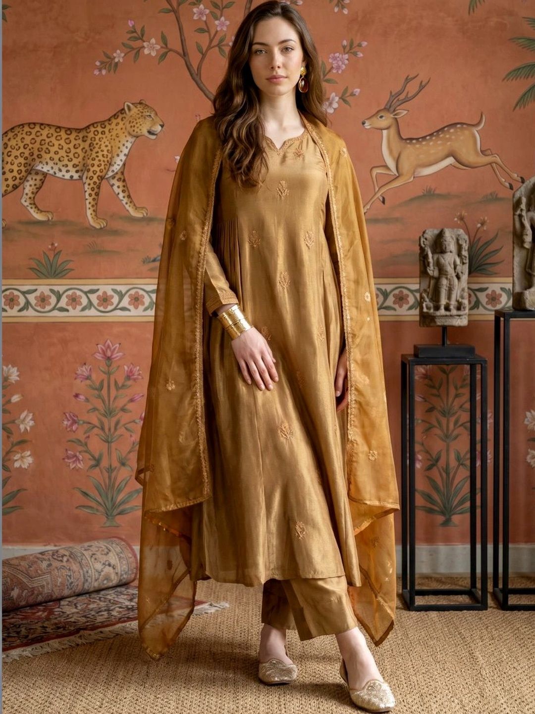 Sangria Women Ethnic Motifs Embroidered Regular Thread Work Pure Silk Kurta with Trousers & With Dupatta-picture-29