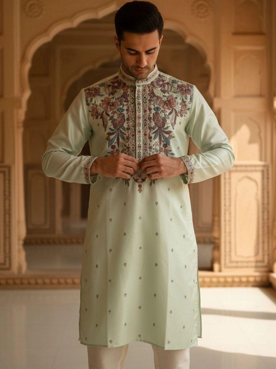 VOZIA Men Embroidered Thread Work Grandeur & Majestic Artwork Kurta-picture-21
