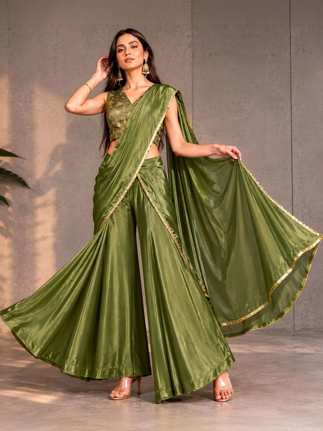 PATLANI STYLE Pre-Draped Sharara Saree with Sequence Embroidered Stitched Blouse-picture-54