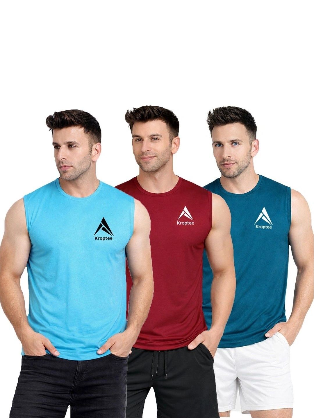 Kroptee Pack of 3 Cotton Blend Gym Vest-picture-26