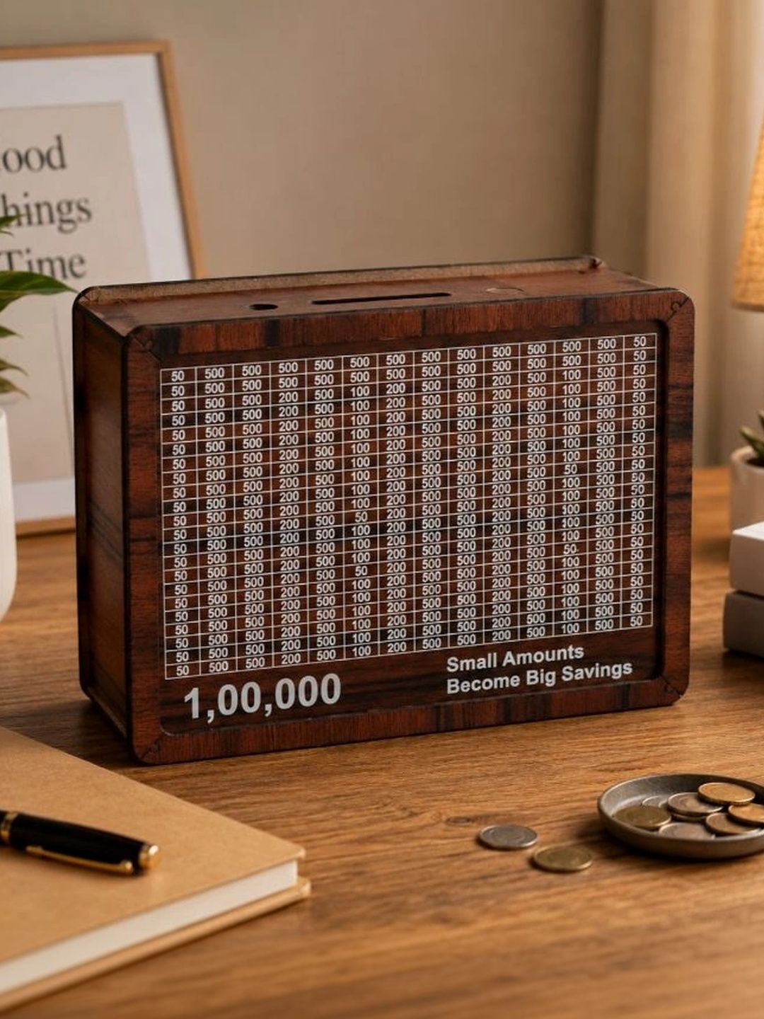 POOKIEMOON Brown Textured Wood Rectangle Table Lamp-image-5