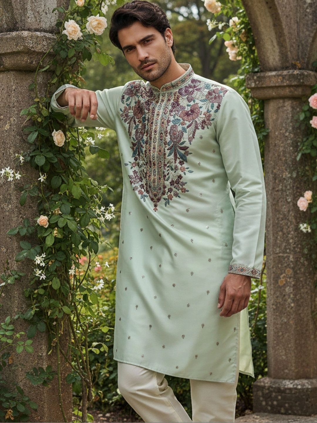DUFFLE DOG Men Embroidered Thread Work Grandeur & Majestic Artwork Kurta-picture-39
