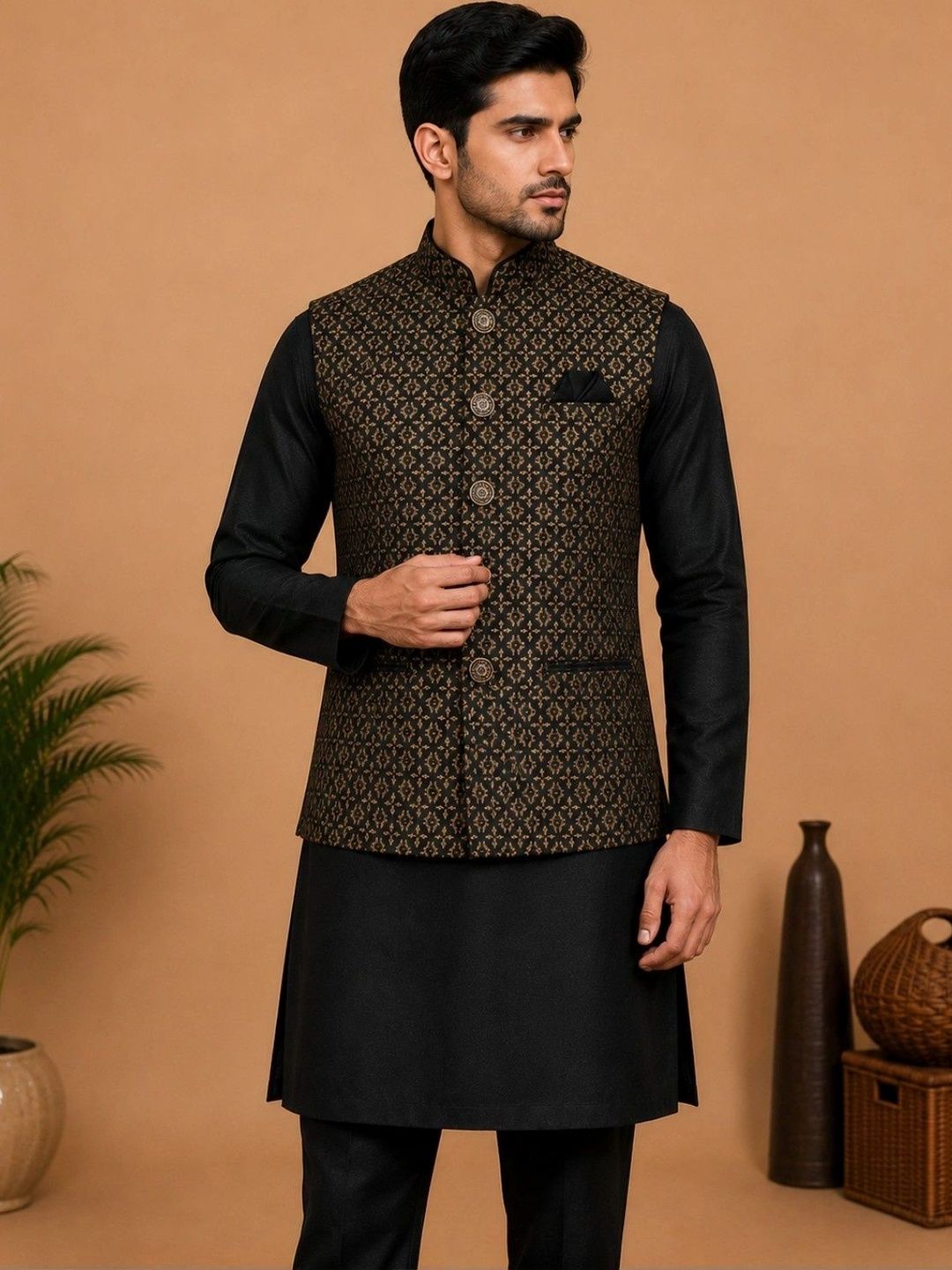 TRENDS OF ETHNIC Printed Mandarin Collared Nehru Jacket-picture-57