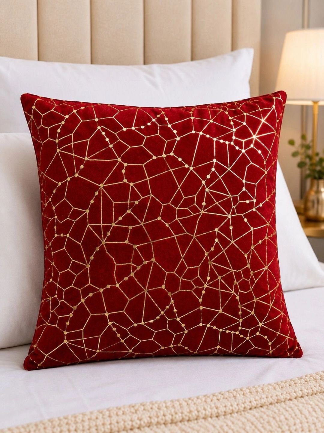 Pracwal Maroon Geometric Velvet Square Cushion Covers-image-41