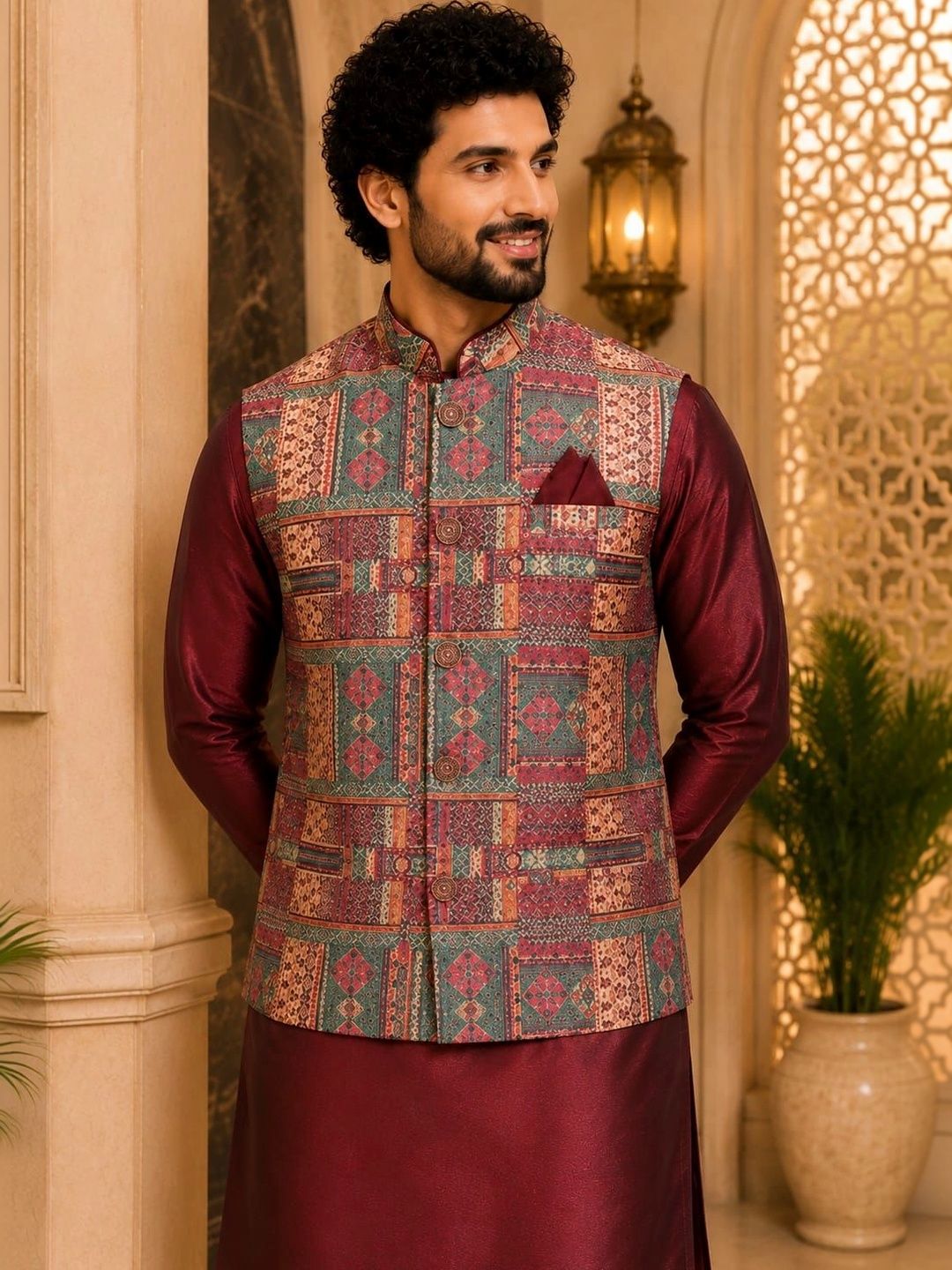 TRENDS OF ETHNIC Printed Mandarin Collared Nehru Jacket-picture-20