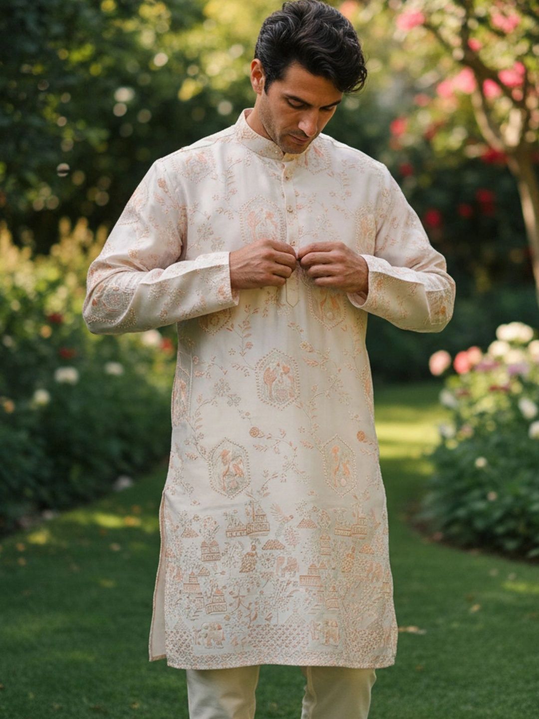 DUFFLE DOG Men Ethnic Motifs Embroidered Thread Work Kurta-picture-45