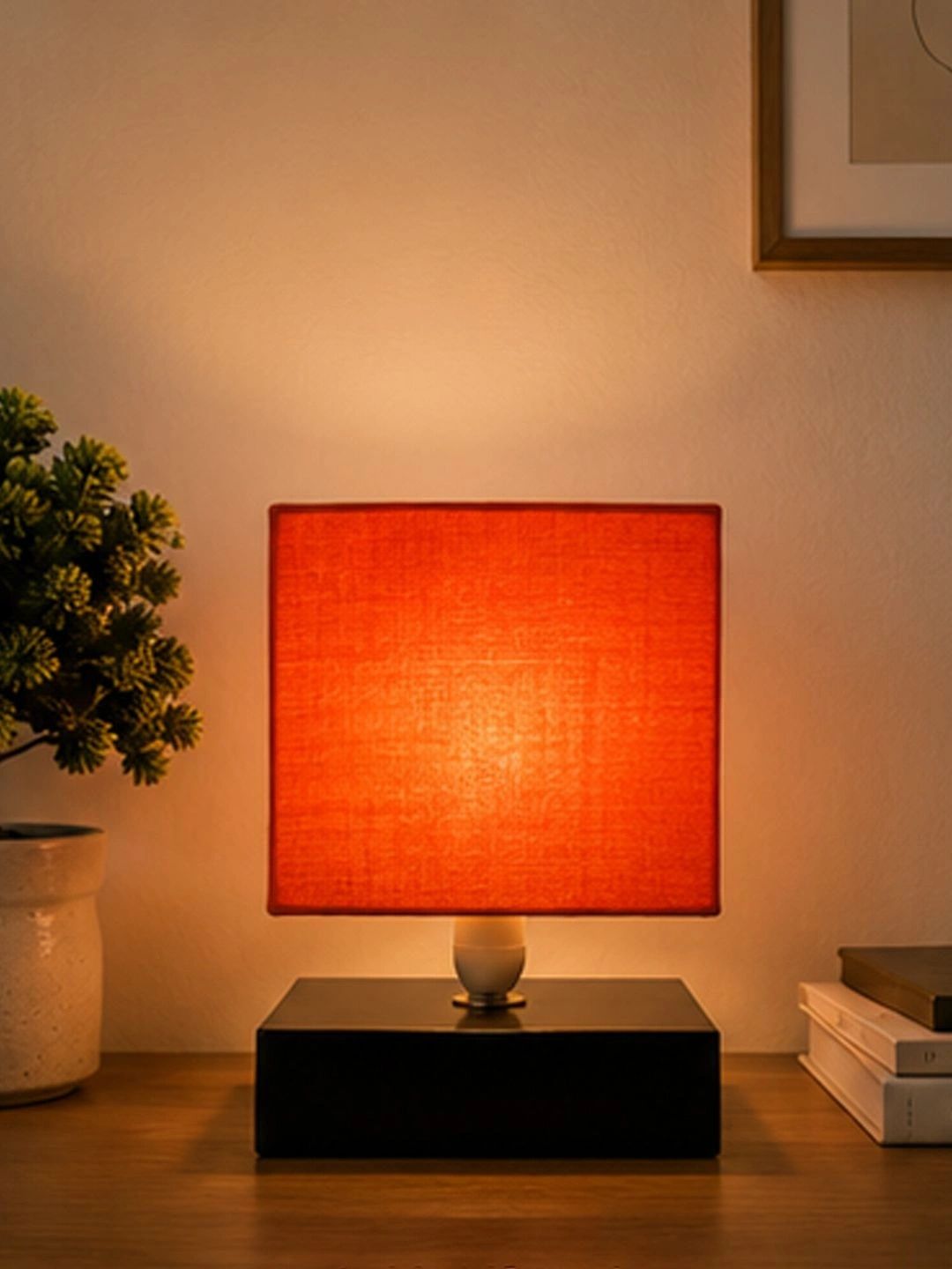 Devansh Orange Textured Wood Square Table Lamp-image-39