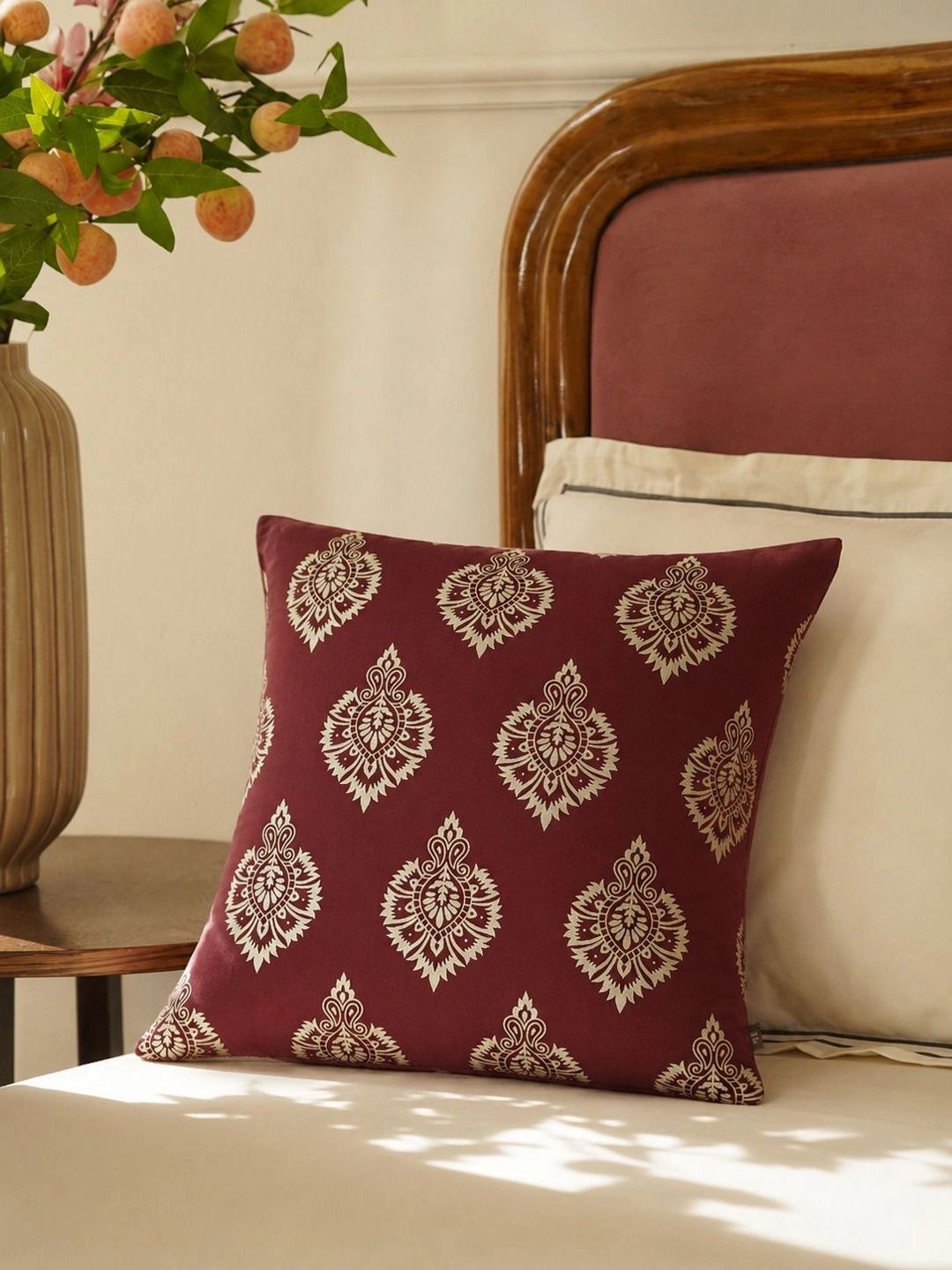 Pracwal Maroon & Gold-Toned Ethnic Motifs Velvet Square Cushion Covers-image-25