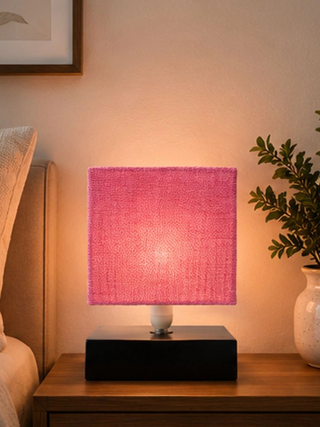 Devansh Pink Textured Wood Square Table Lamp-image-6
