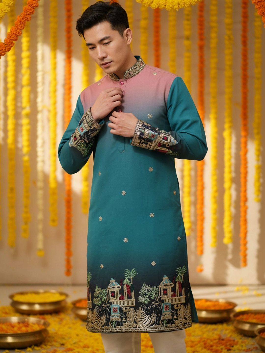 KASMEN CO. Men Embroidered Thread Work Kurta-picture-35