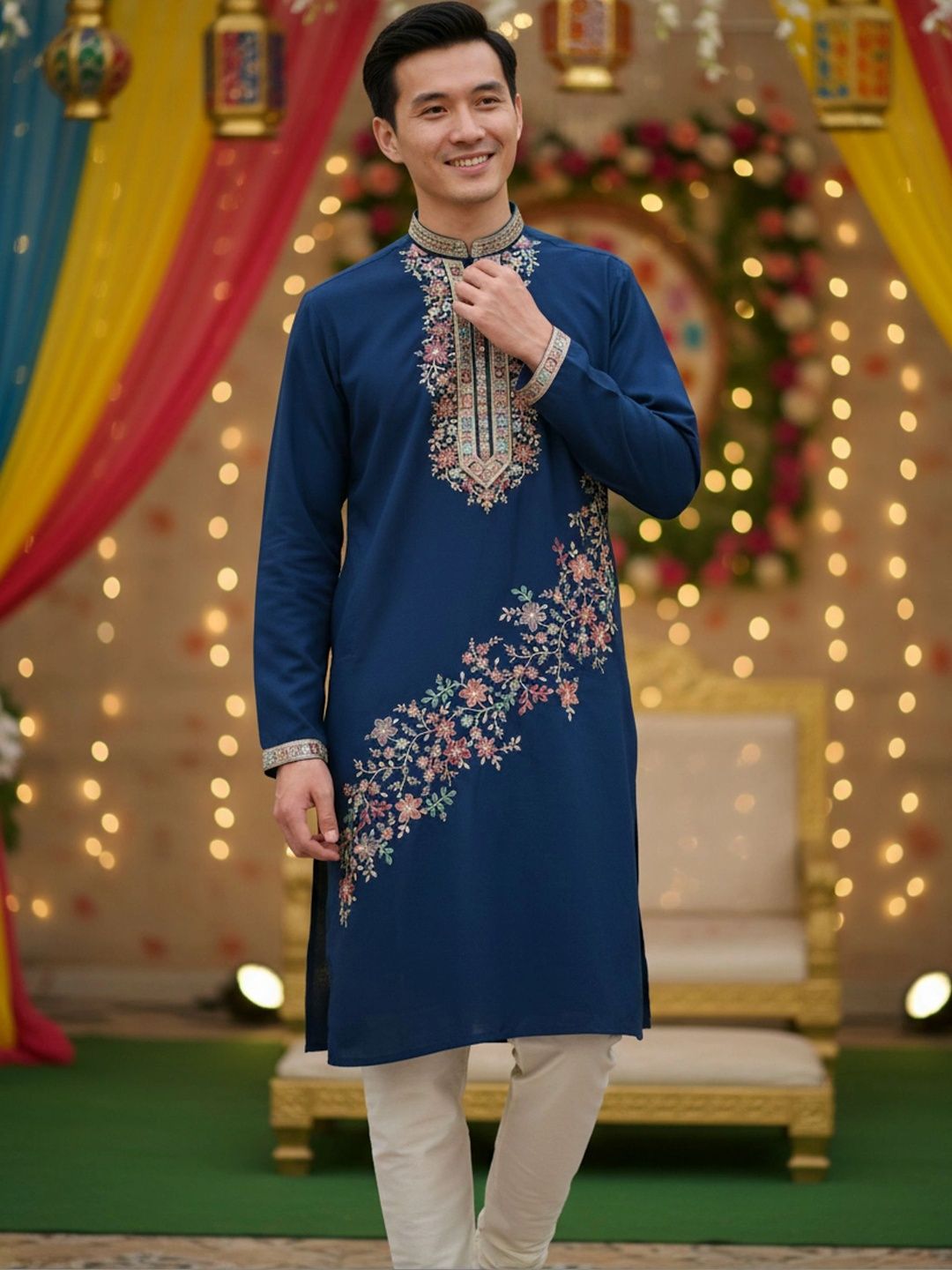 KASMEN CO. Men Ethnic Motifs Embroidered Thread Work Kurta-picture-38