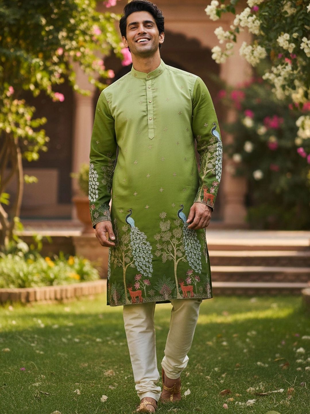 DUFFLE DOG Men Ethnic Motifs Embroidered Thread Work Kurta-picture-20