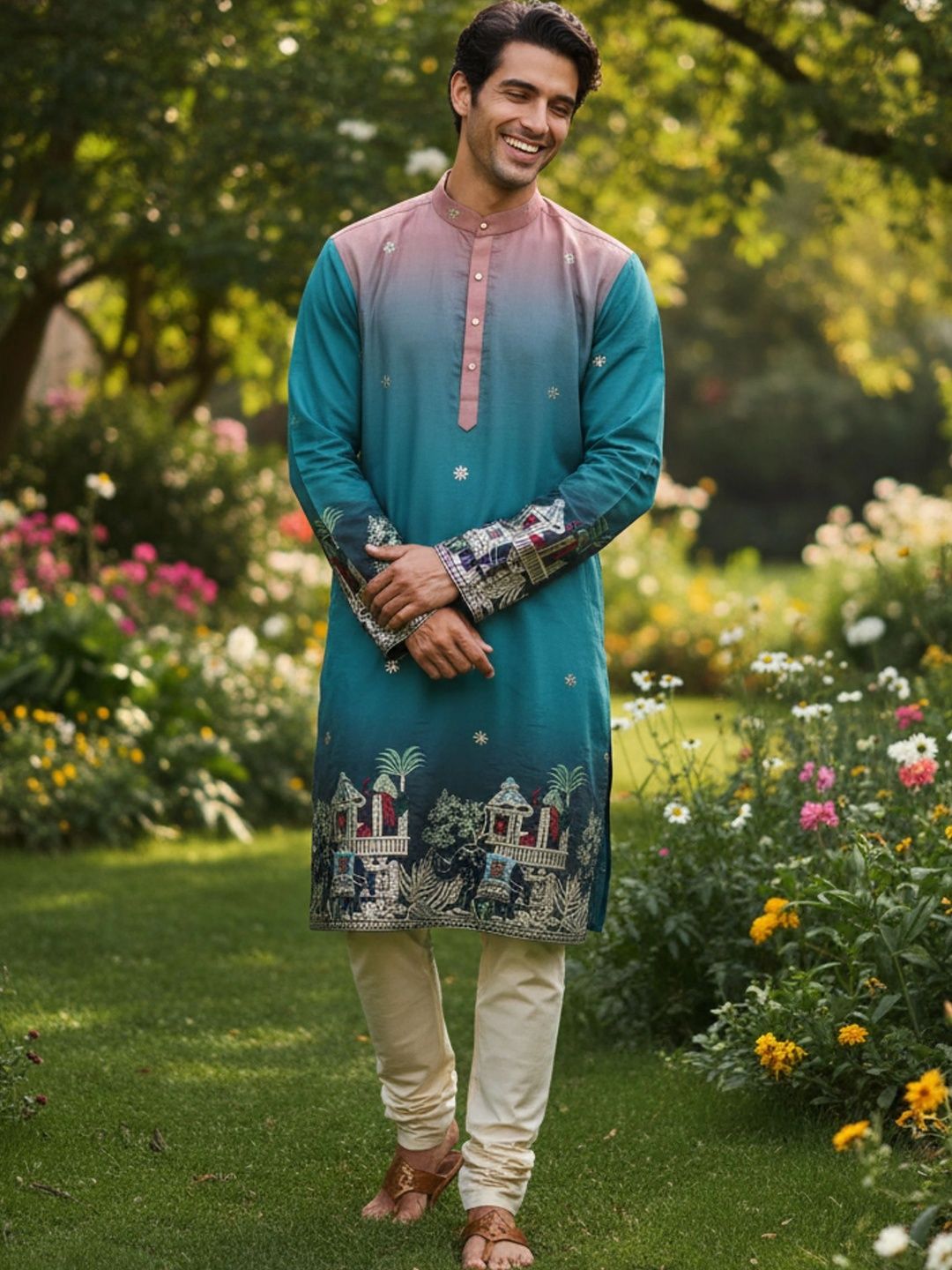 DUFFLE DOG Men Ethnic Motifs Embroidered Thread Work Kurta-picture-11