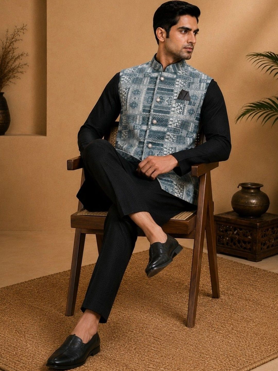 TRENDS OF ETHNIC Printed Mandarin Collared Nehru Jacket-picture-12
