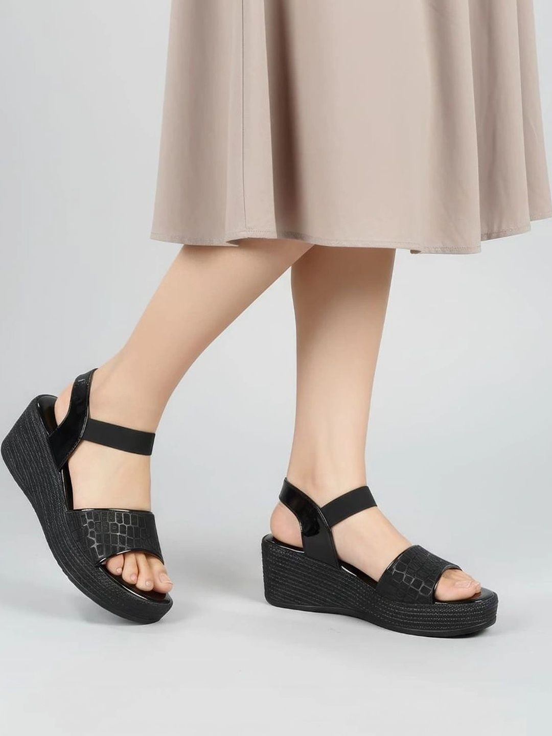 Shozie Textured Wedge Sandals-image-38