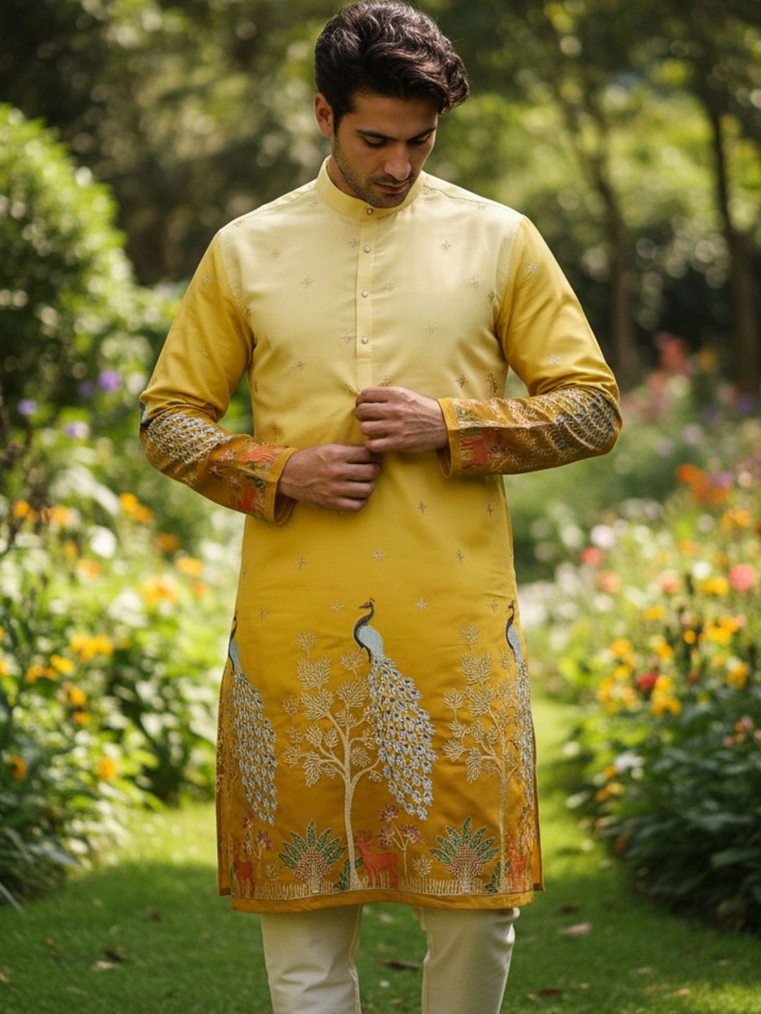 DUFFLE DOG Men Ethnic Motifs Embroidered Thread Work Kurta-picture-34