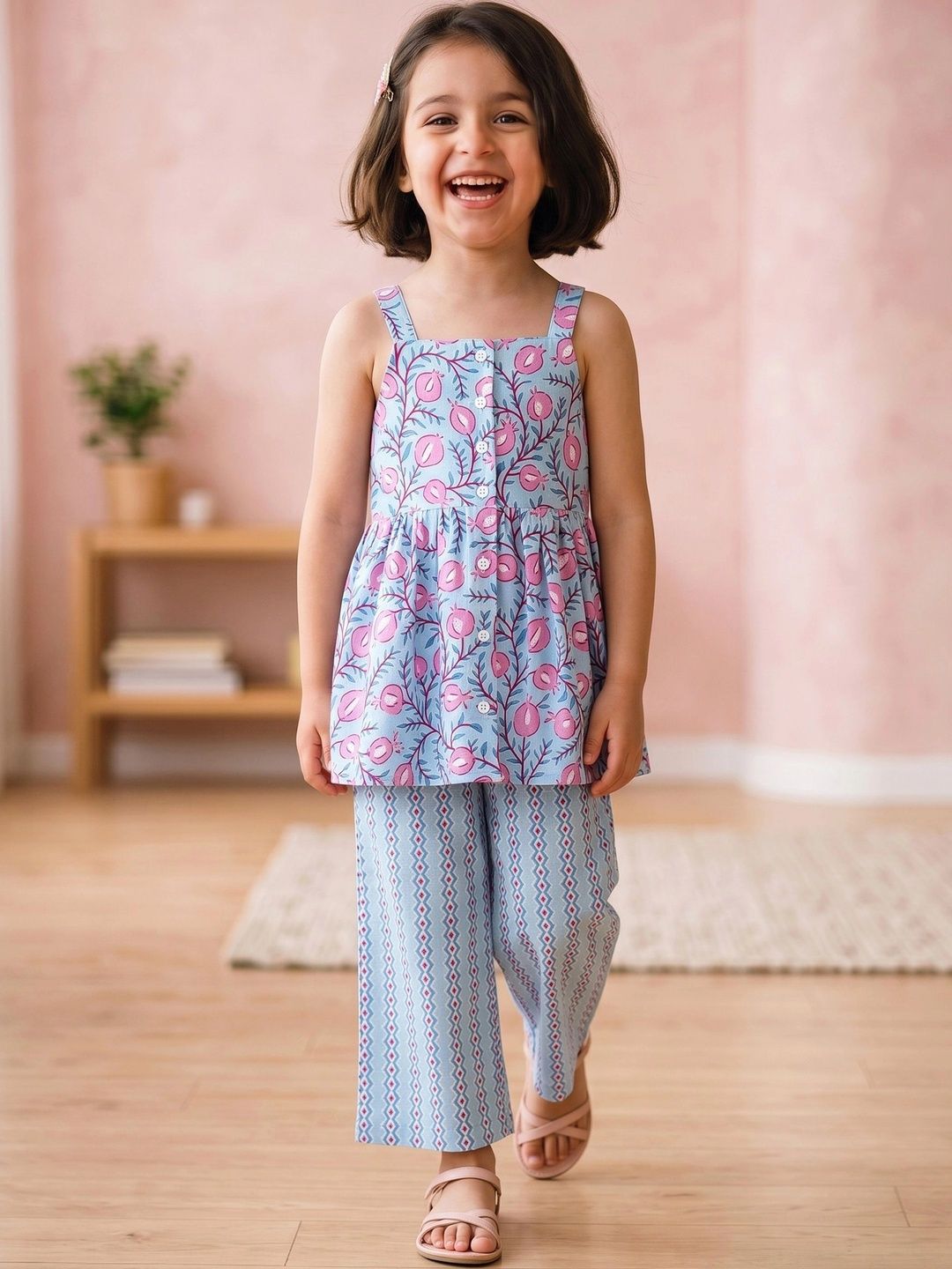 Campana Girls Ethnic Motifs Printed Regular Pure Cotton Top with Palazzos-picture-55