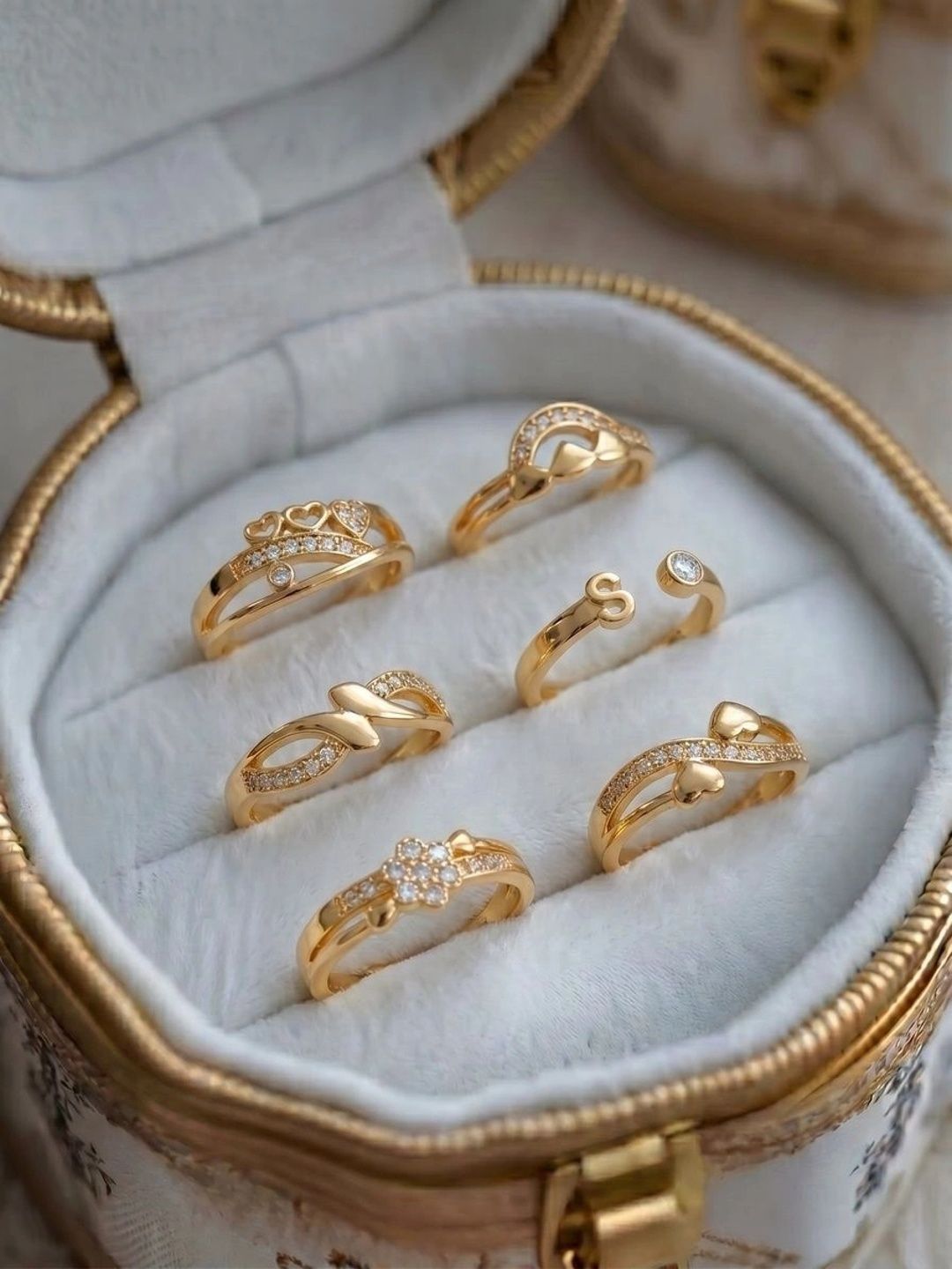 Sangria Women Set of 6 Silver Plated American Diamond Finger Ring-picture-52