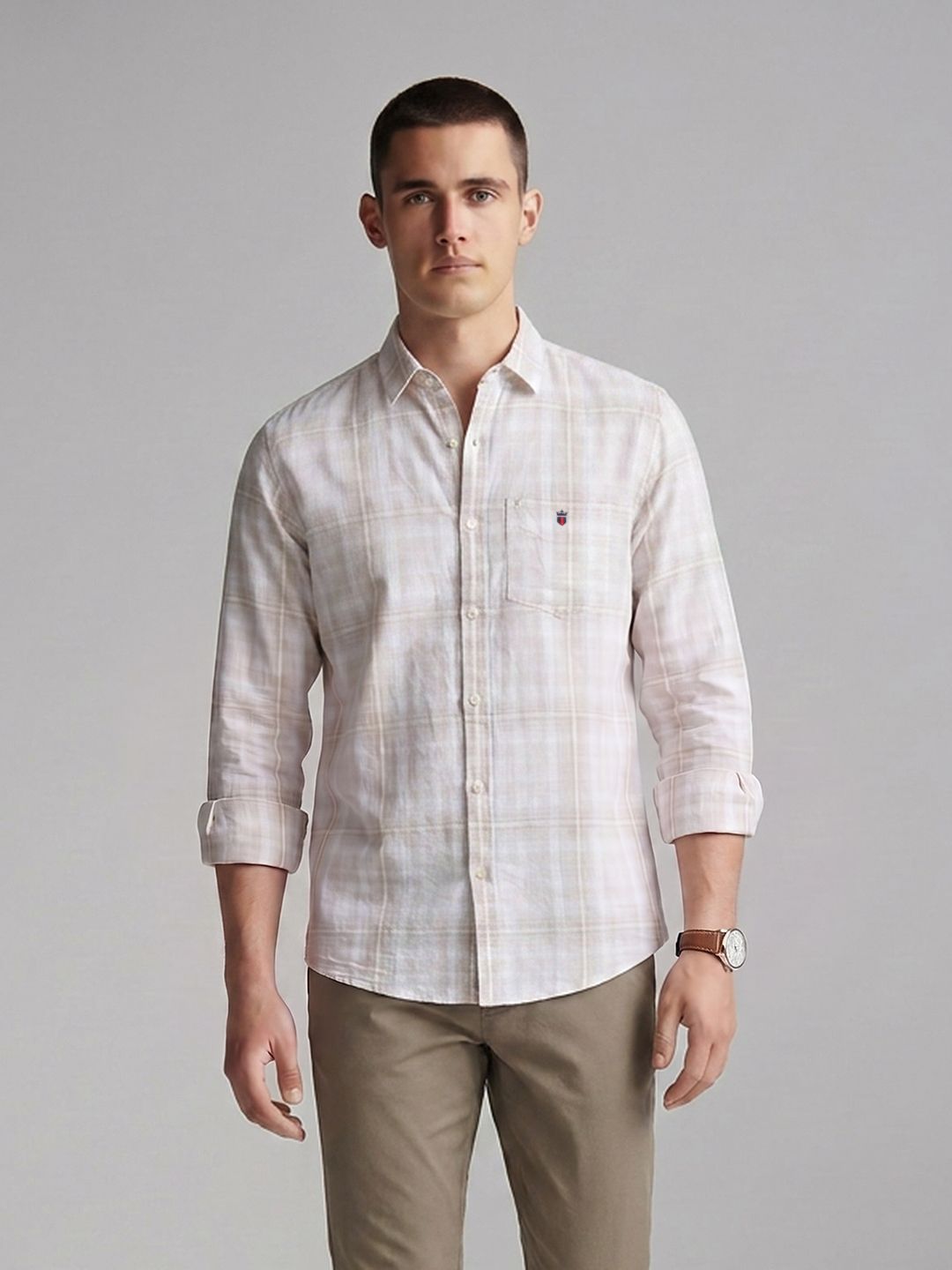 Louis Philippe Sport Slim Fit Checked Cotton Linen Casual Shirt-picture-12