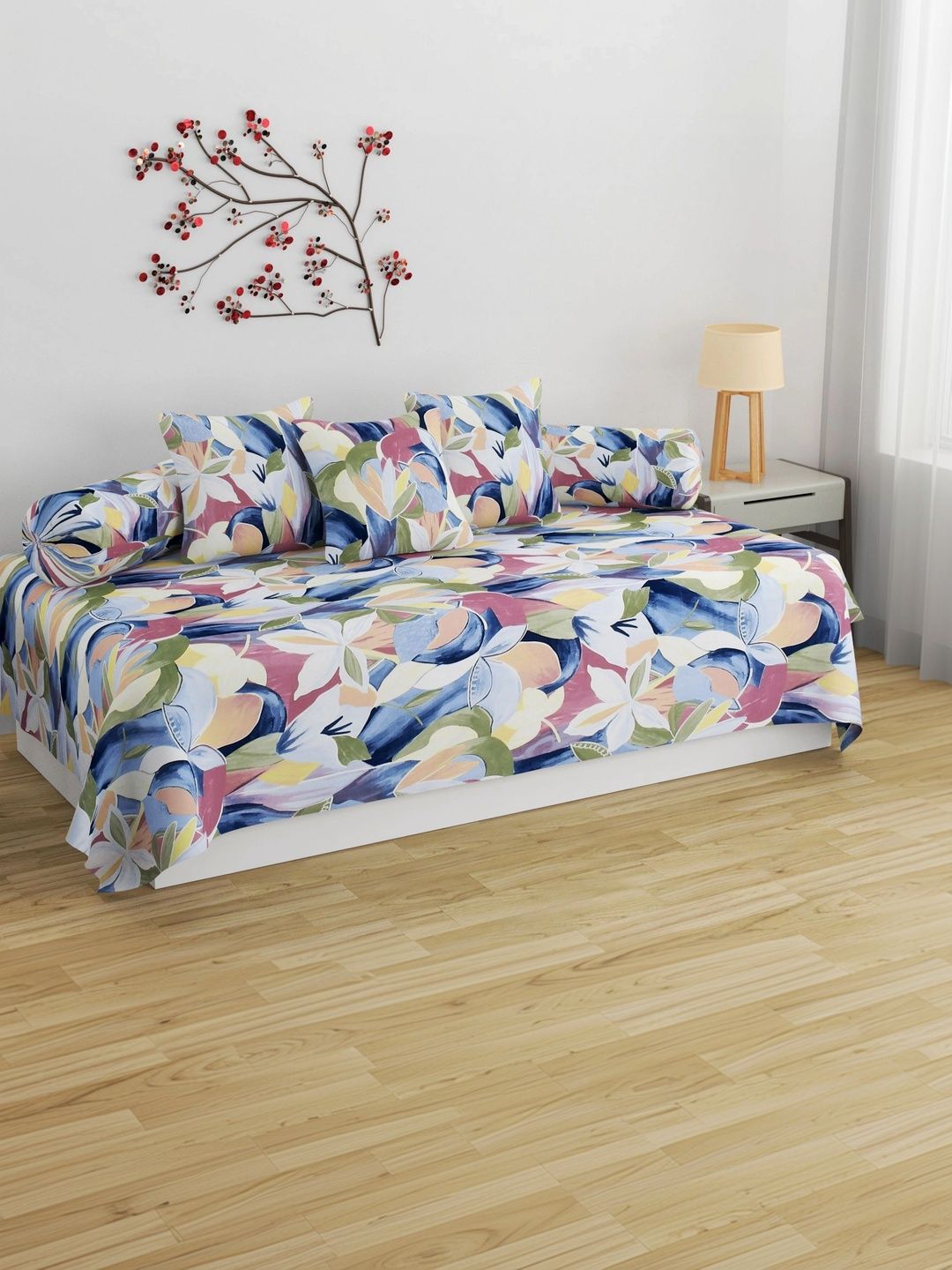HIDECOR 6-Pcs Blue & Green Printed Microfiber Bedsheet with Bolster & Cushion Covers-picture-32