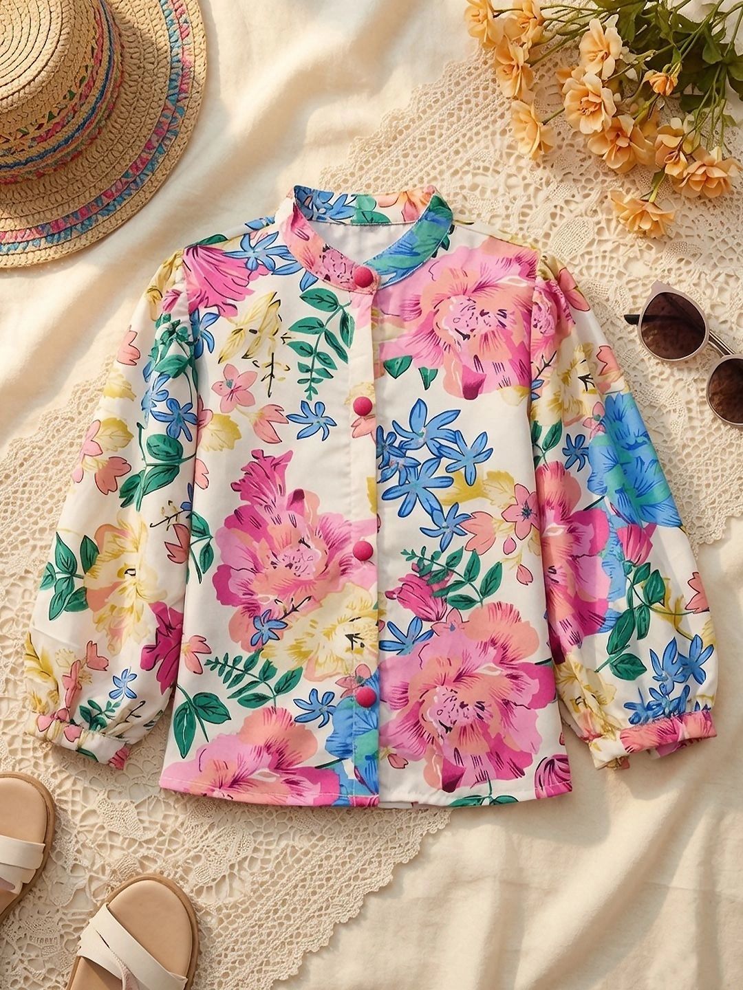 Cutiekins Floral Print Mandarin Collar Top-picture-17