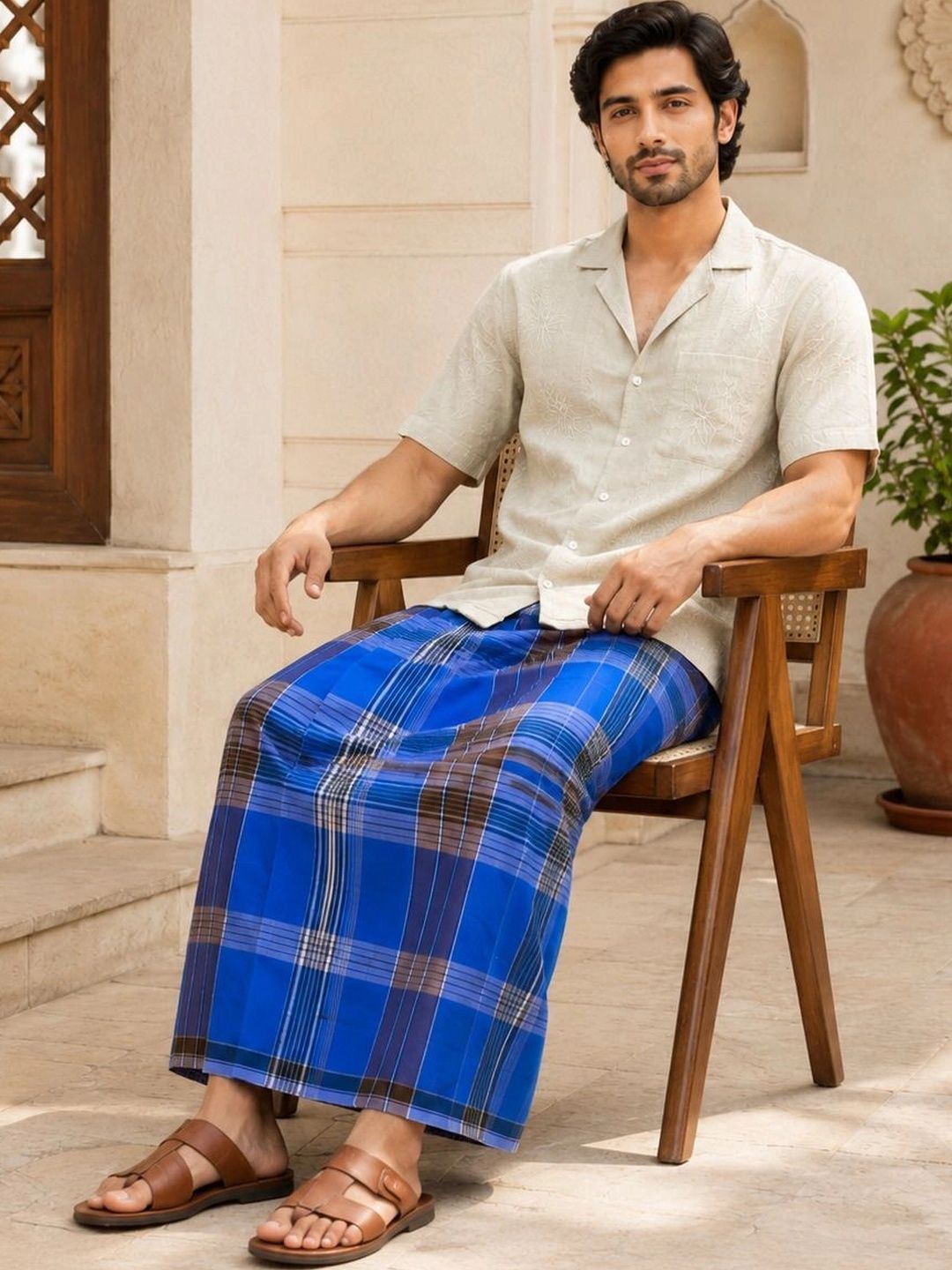 AKESHAVAM Men Checked Cotton Dhoti Dhotis-image-5