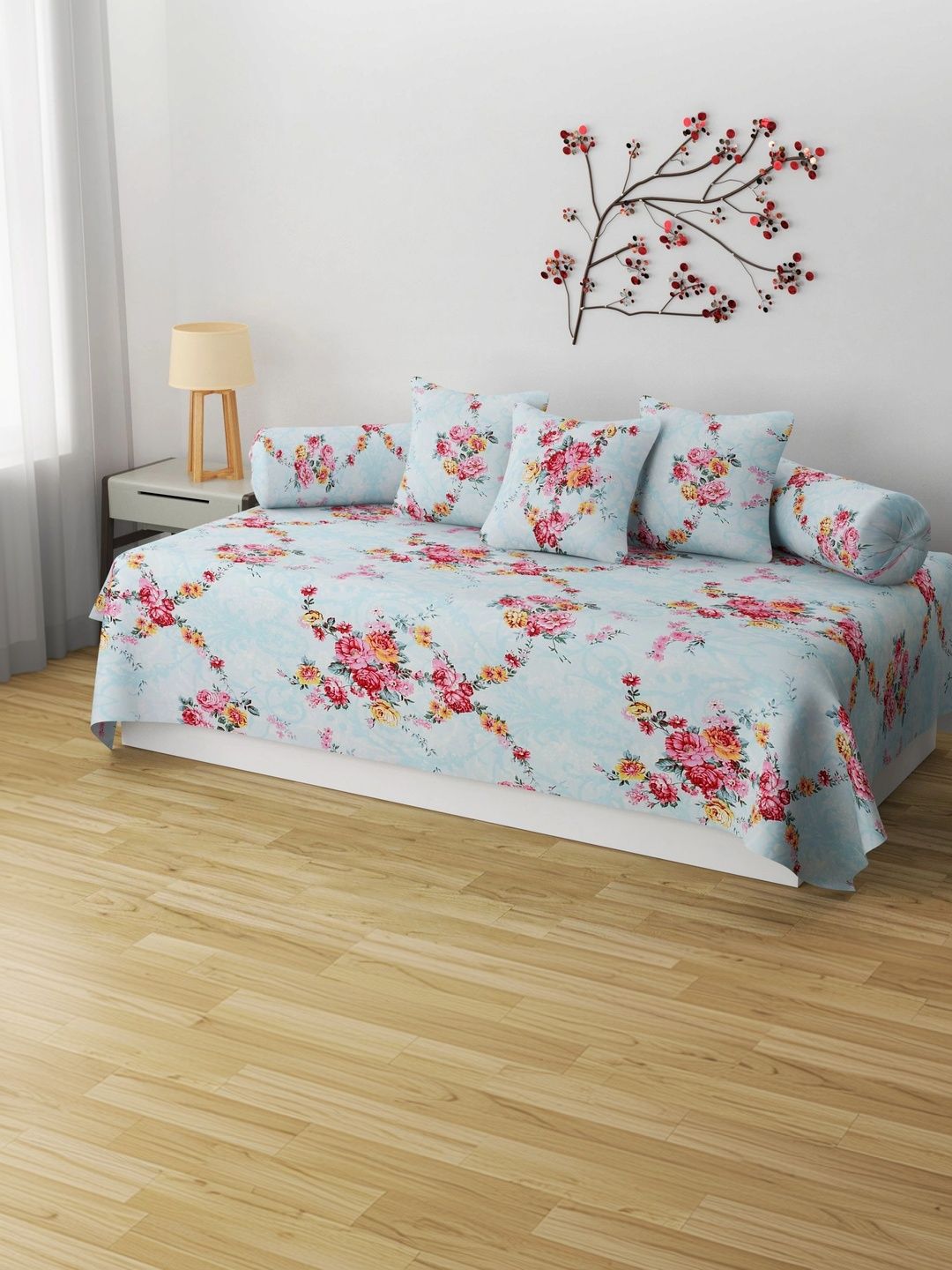 HIDECOR 6-Pcs Blue & Pink Printed Microfiber Bedsheet with Bolster & Cushion Covers-picture-22