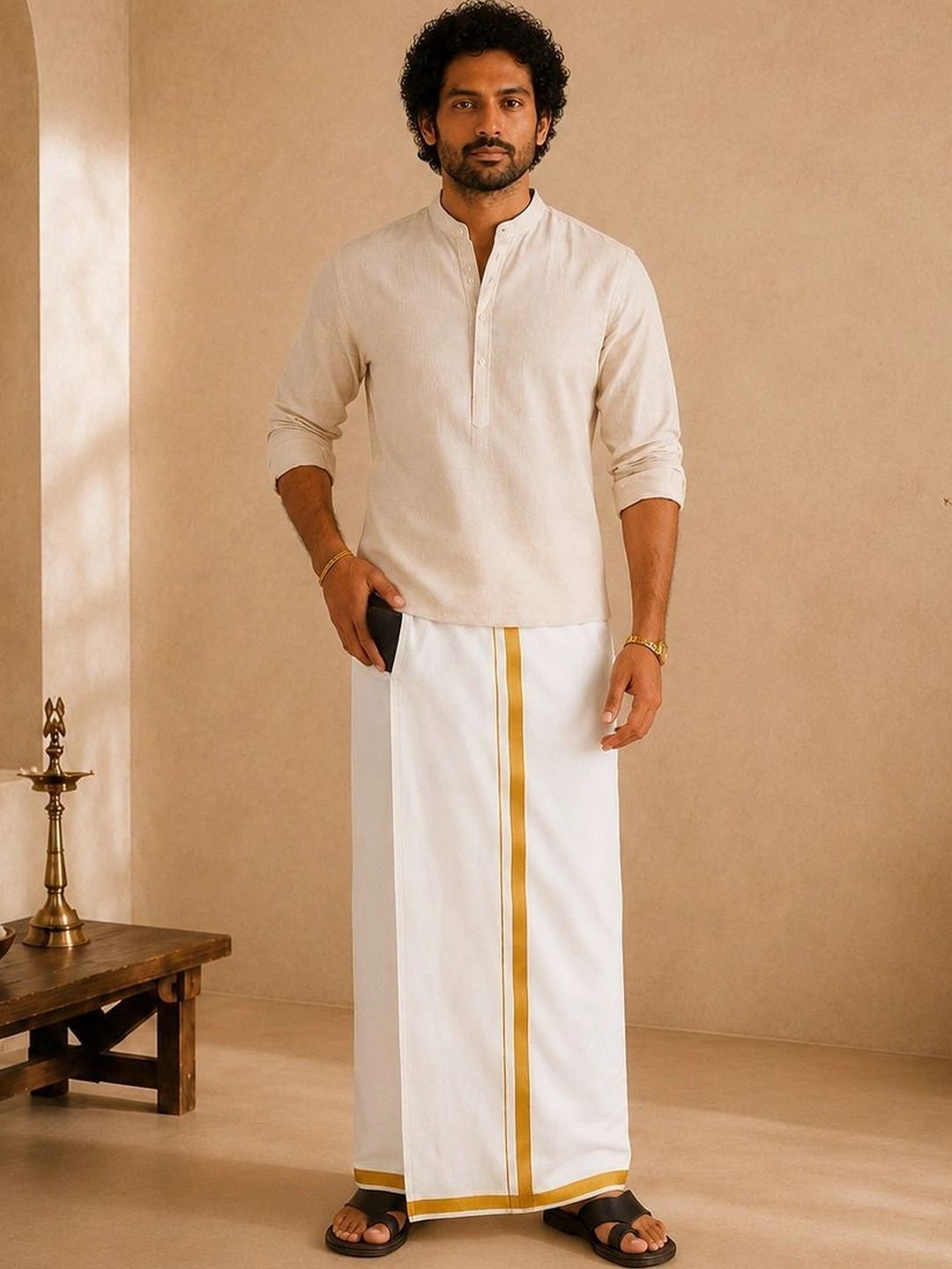 AKESHAVAM Men Striped Cotton Dhoti Dhotis-picture-23