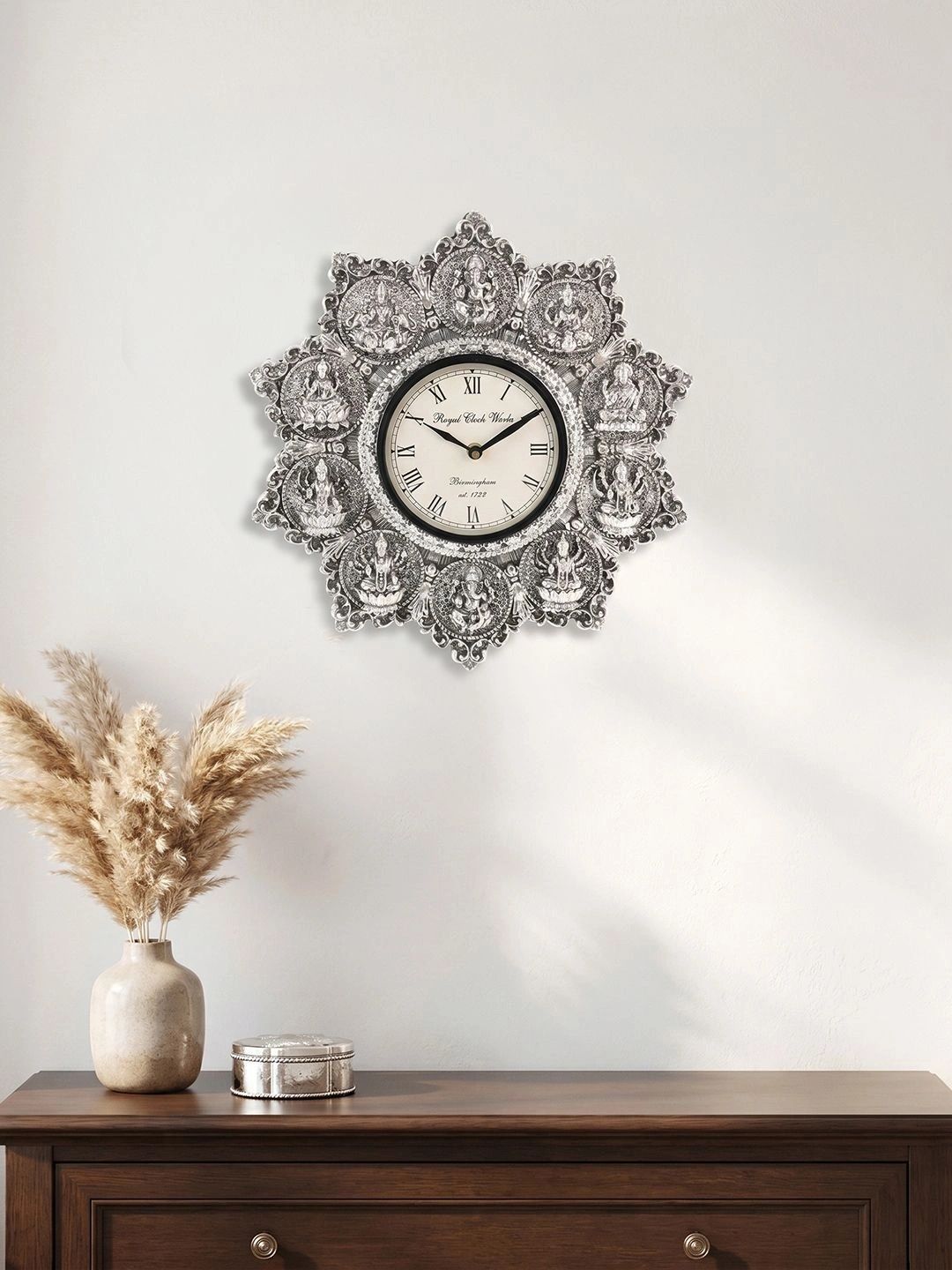 TOUCH925 999 Silver Plated Ashtalakshmi Wall Clock-picture-14