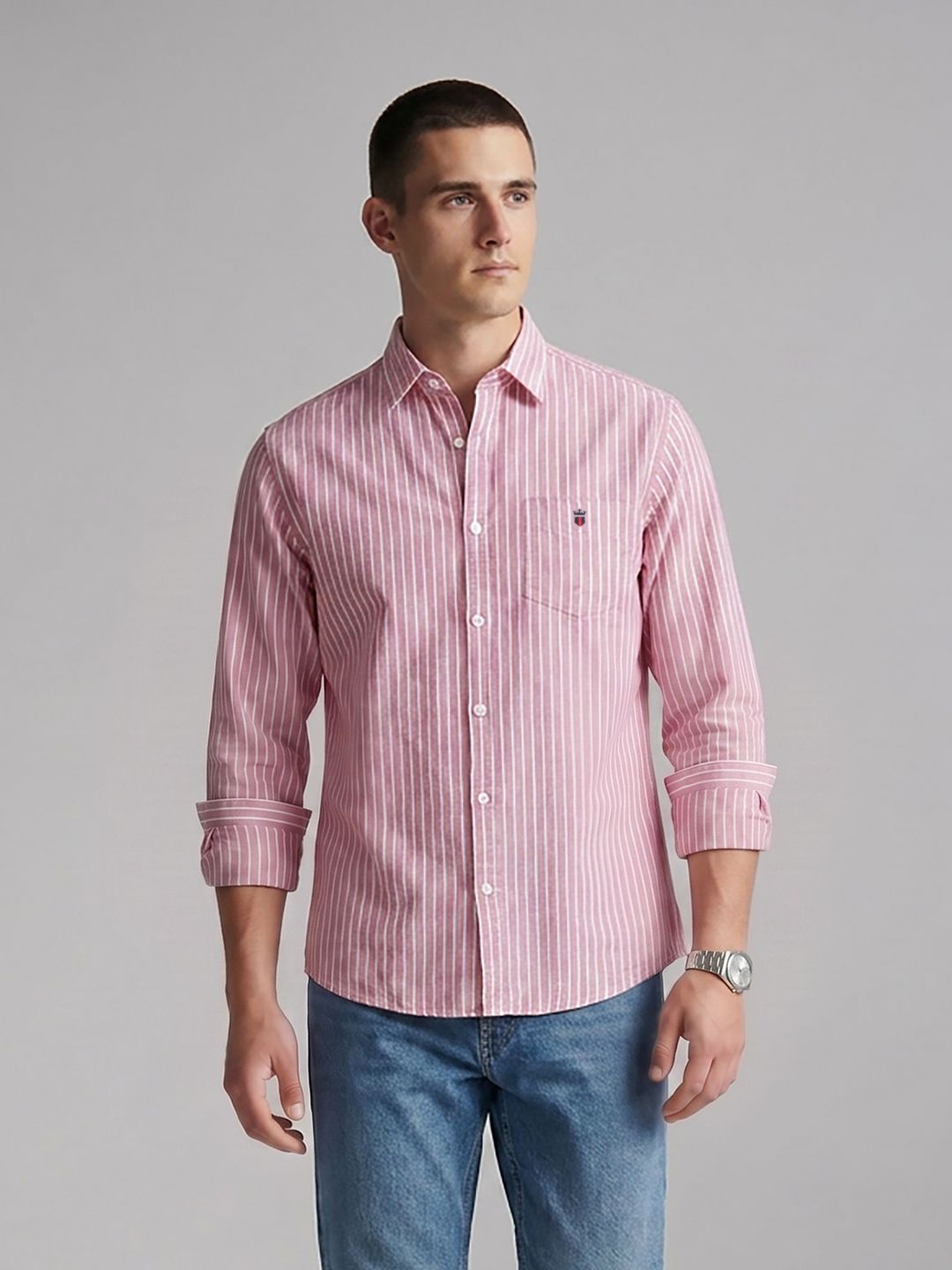 Louis Philippe Sport Slim Fit Vertical Striped Cotton Linen Casual Shirt-picture-23