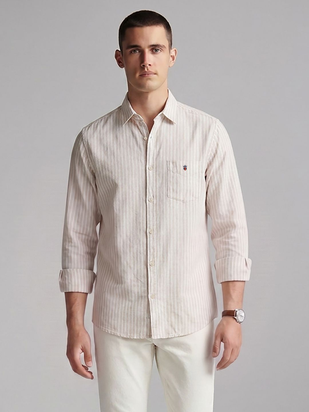 Louis Philippe Sport Striped Cotton Linen Casual Shirt-image-16
