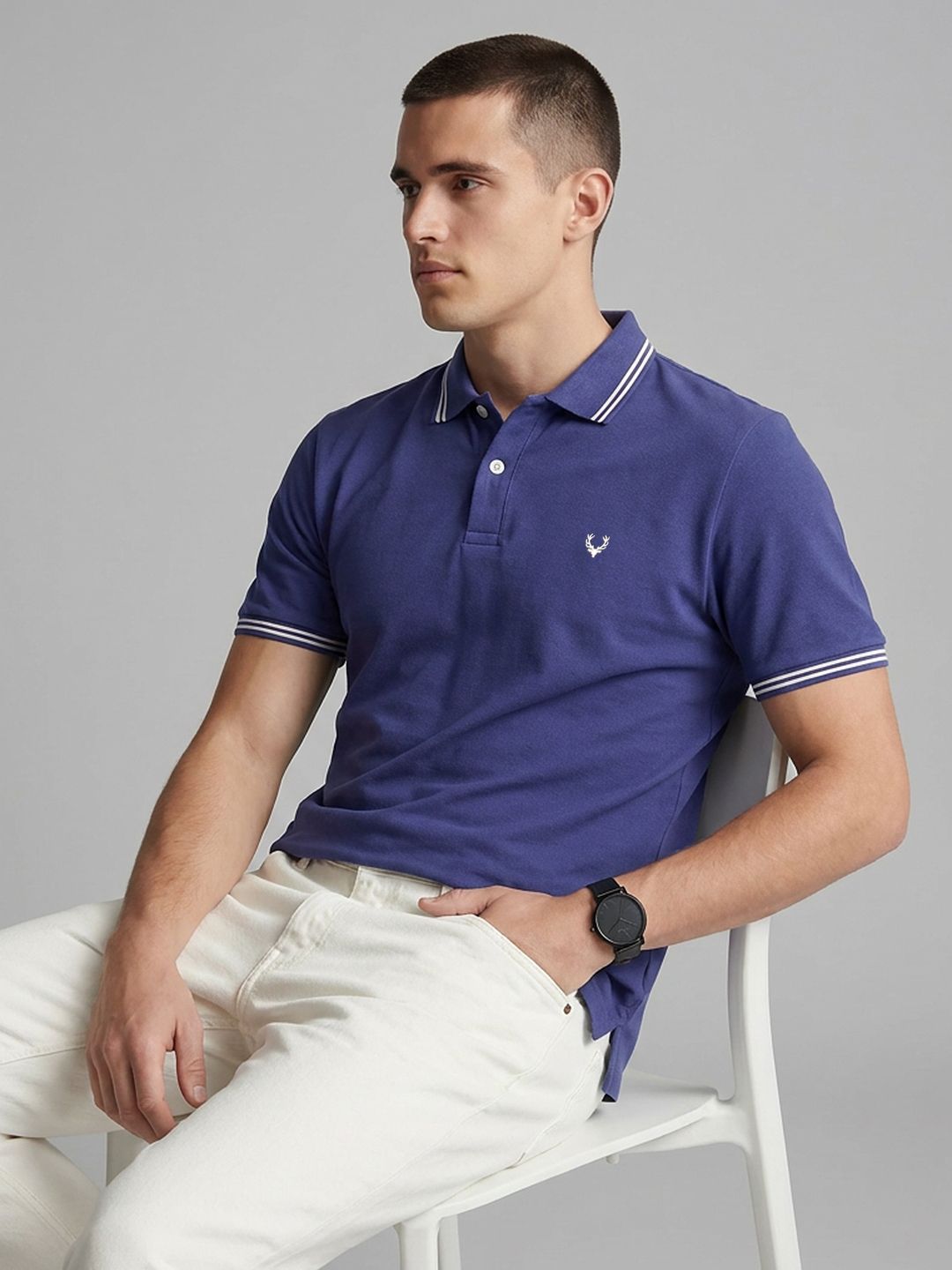 Allen Solly Polo Collar Pure Cotton Slim Fit T-shirt-picture-13