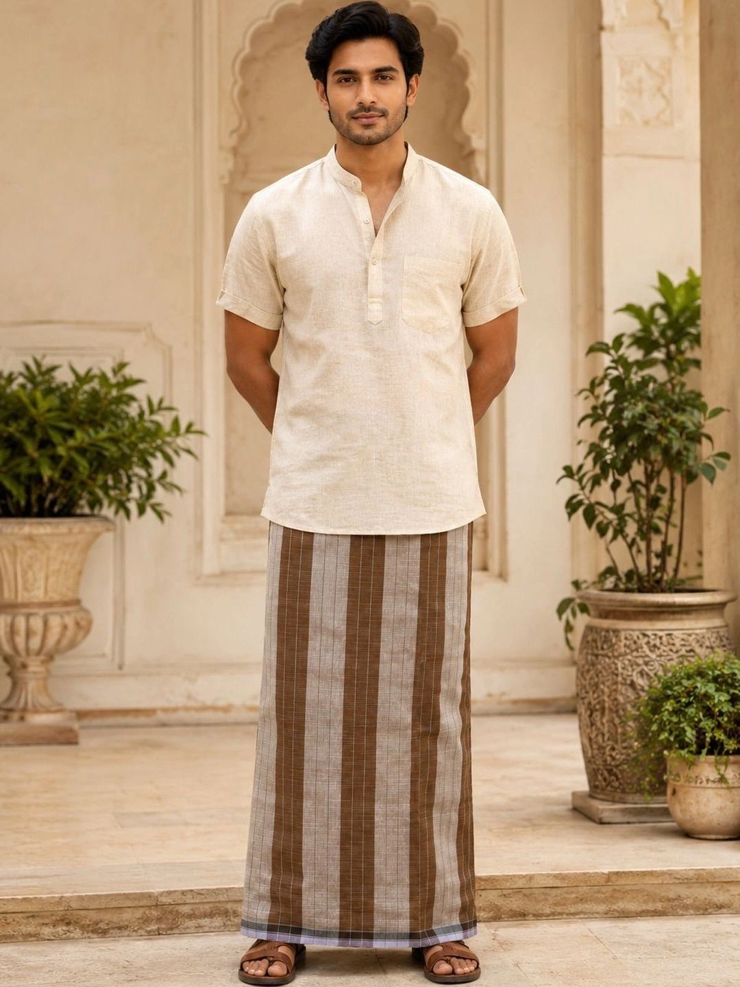 AKESHAVAM Men Striped Cotton Dhoti Dhotis-picture-10