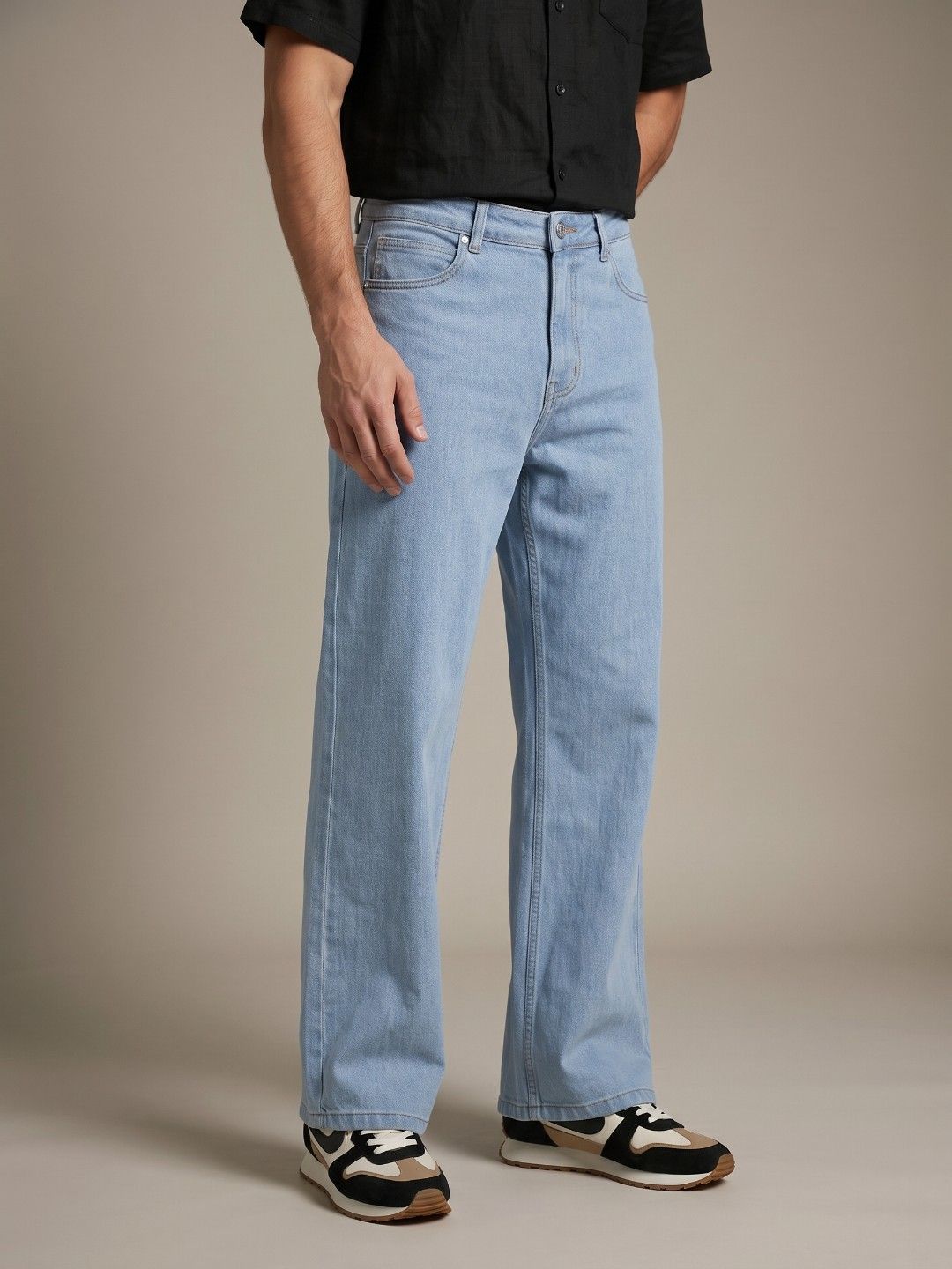 glitchez Men Wide Leg Mid-Rise Light Fade Stretchable Jeans-image-30