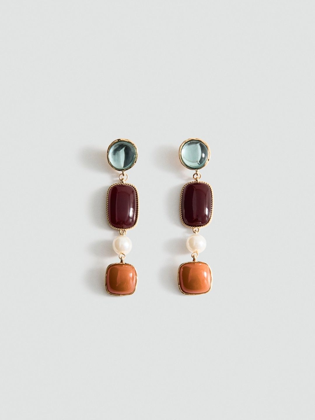 MANGO Stone & Beaded Geometric Drop Earrings-picture-19