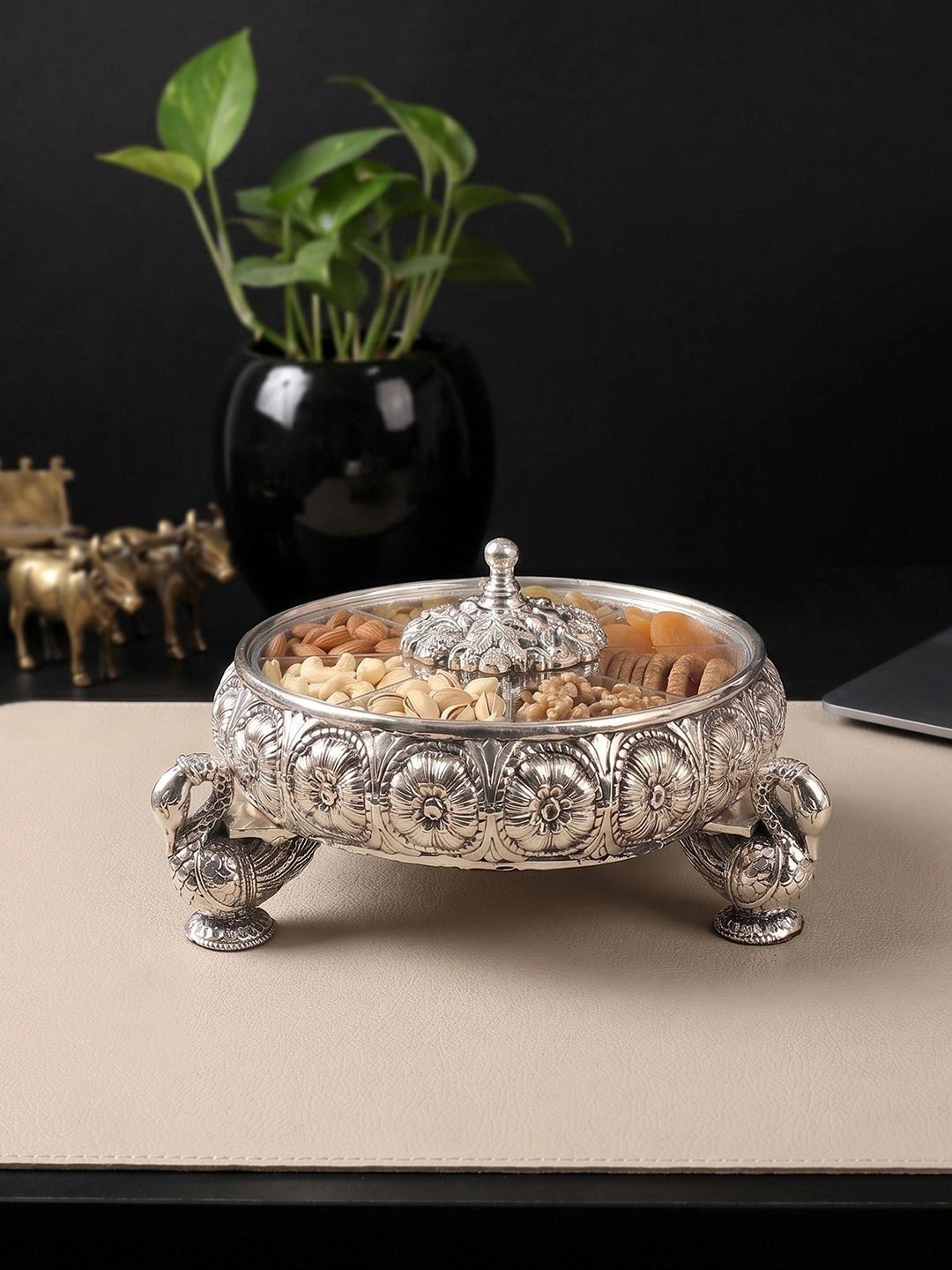 TOUCH925 999 Silver Plated Swan Dry Fruit Box-picture-15