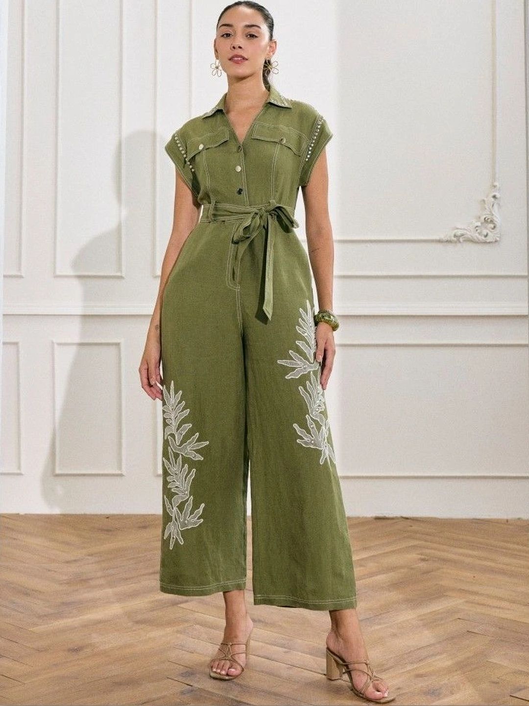 Style Island Linen Printed Basic Jumpsuit with Embroidered-picture-53