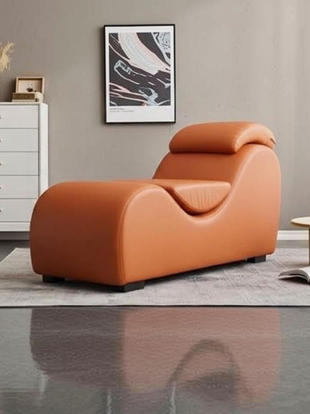 INDIAWOODMART Orange Coloured 1 Seater Tantric Chaise Sofa-picture-44