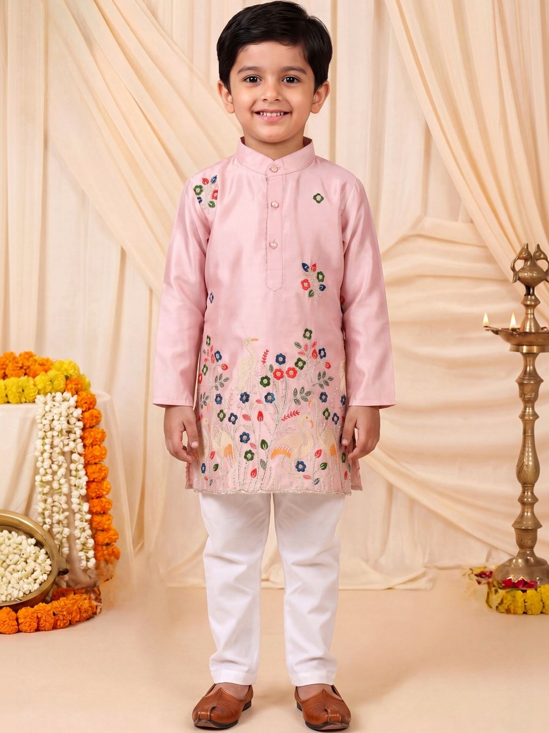 KALINI Boys Ethnic Motifs Embroidered Regular Thread Work Kurta with Pyjamas-picture-46