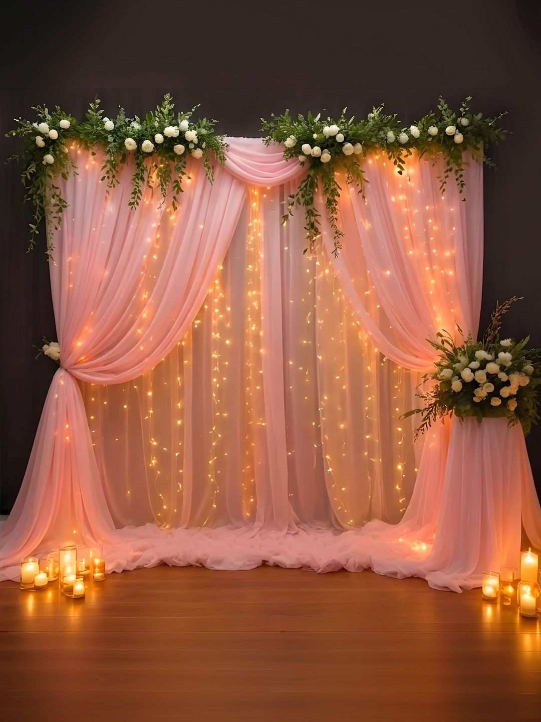 Bubble Trouble 7-Pcs Pink Curtain Backdrop With String Lights-picture-6