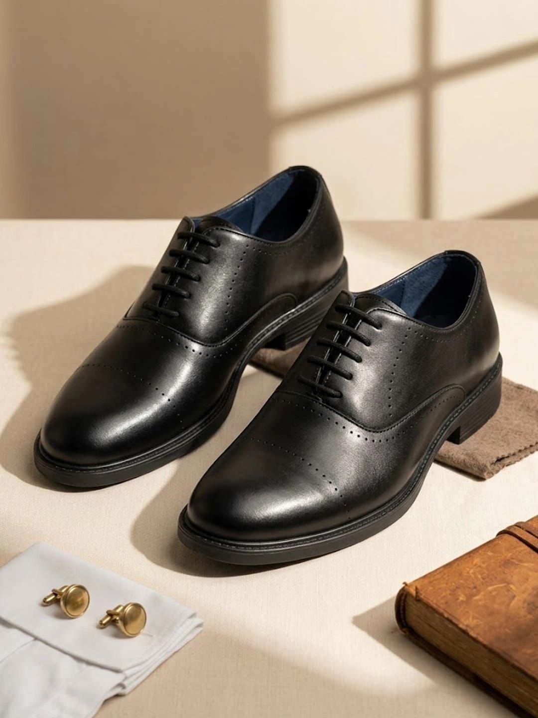 House of Pataudi Men Textured Round Toe Formal Oxfords-picture-32