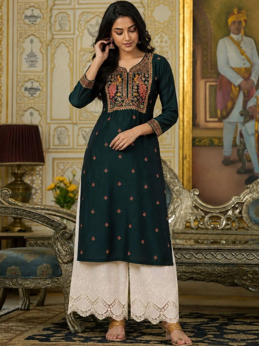 rarethread Women Ethnic Motifs Embroidered Thread Work Kurta-picture-13