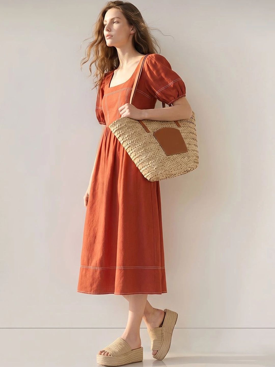 Vero Moda Puff Sleeve A-Line Midi Dress-picture-51