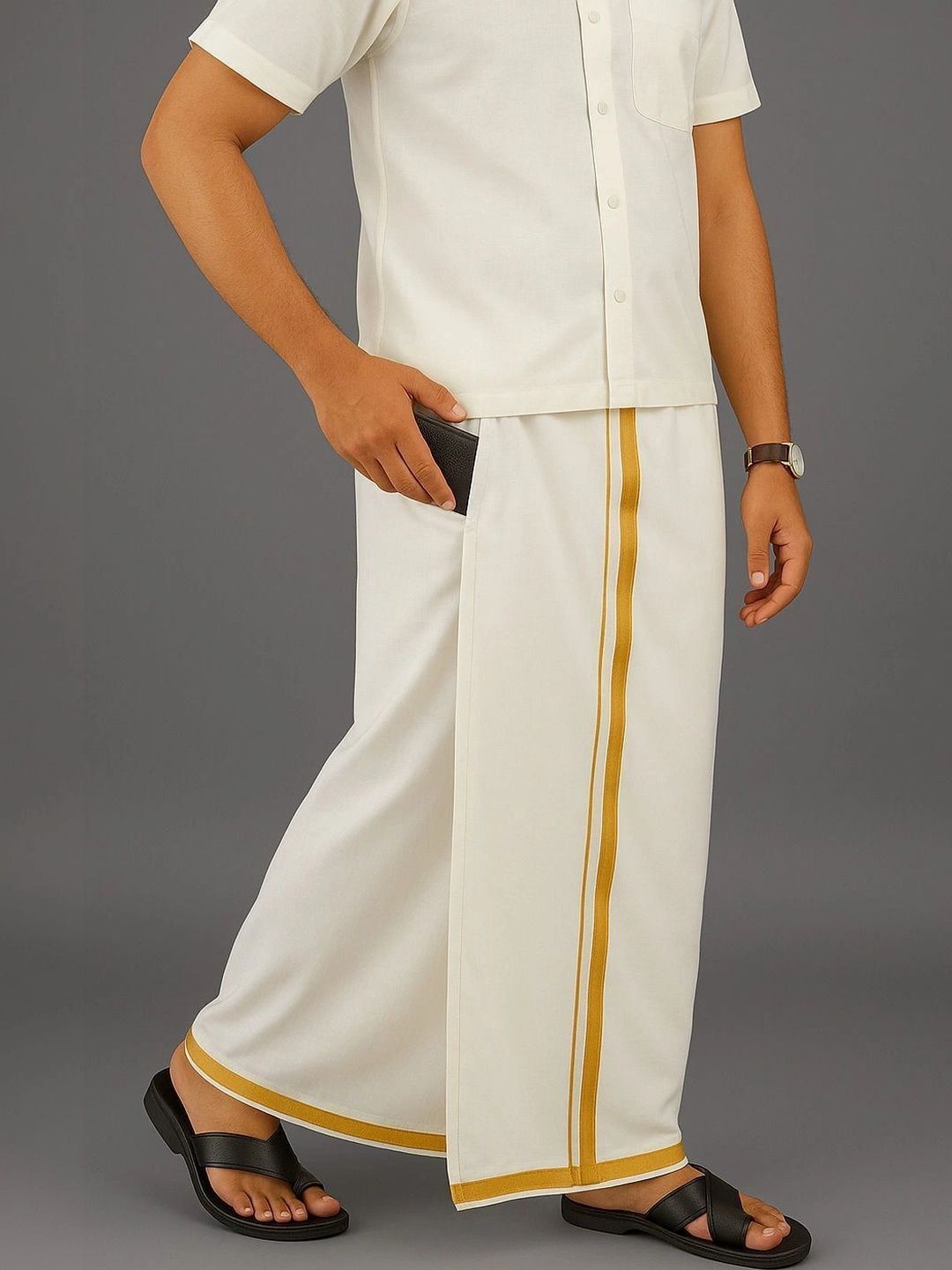 AKESHAVAM Men Striped Cotton Dhoti Dhotis-picture-42
