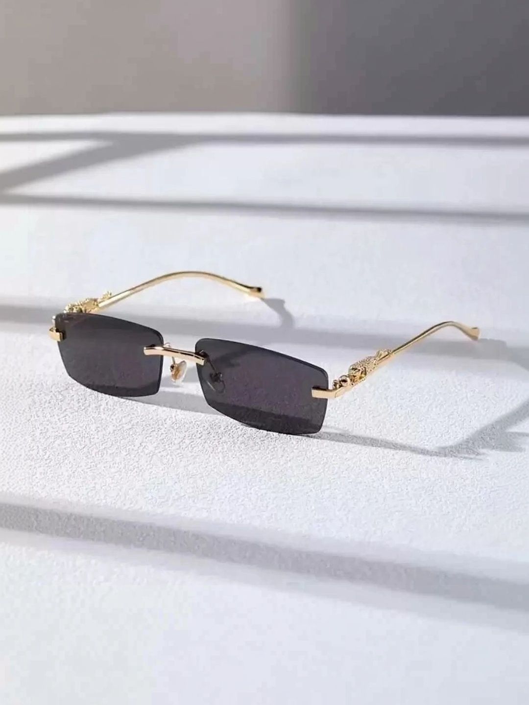 YOUTH CLUB Unisex Black Lens & Gold-Toned Rectangle Sunglasses with-picture-28